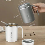 Premium 500ml Stainless Steel Insulated Coffee Mug with Handle & Lid – Office, Travel & Home Tea Cup