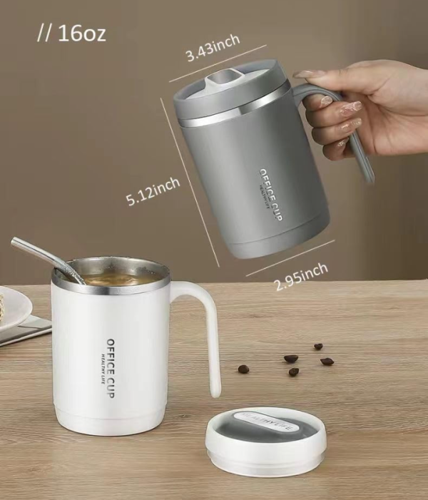 Premium 500ml Stainless Steel Insulated Coffee Mug with Handle & Lid – Office, Travel & Home Tea Cup