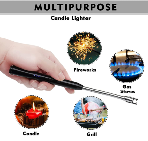 Rechargeable USB Arc Lighter – Windproof Flameless Design, LED Charge Display, 360° Neck