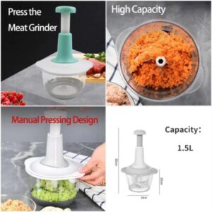 Manual Hand Push Chopper – 1.5L Cutter for Vegetables, Meat, Keema & Salad Preparation